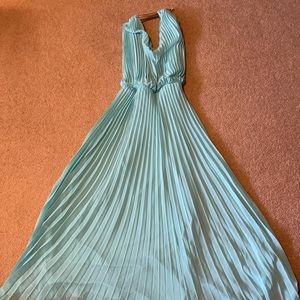 MSK light blue evening gown with gold neck band